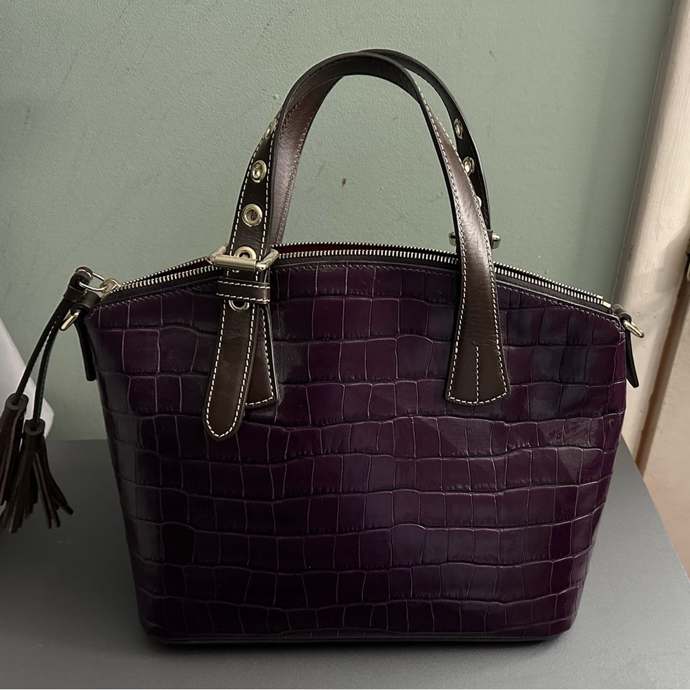 Dooney & Bourke Dark Purple Croc-Embossed Satchel - Picture 2 of 5